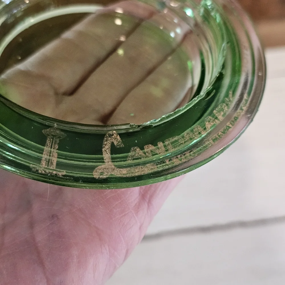 Vintage 1970's Landmark Hotel Las Vegas Green Glass Ashtray